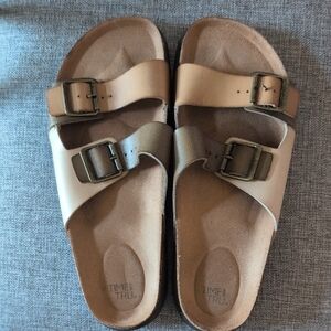 Time and Tru Tan Double-Buckle Slide Sandals